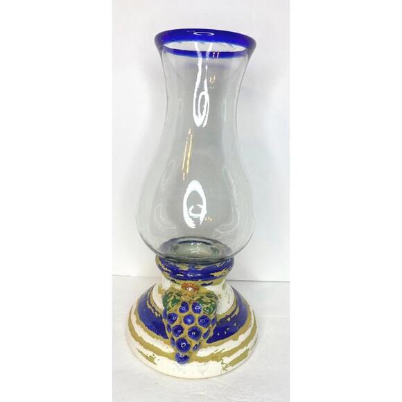 Hand BLOWN glass/ Ceramic Vintagehand made candle holder